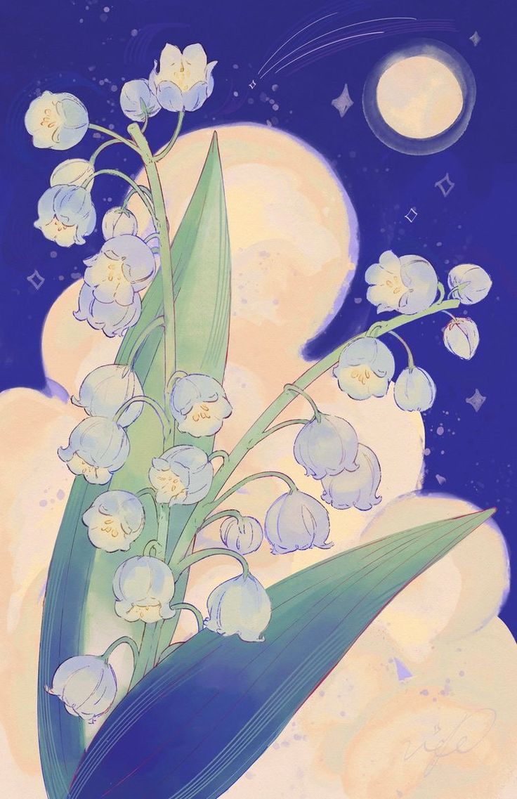 a painting of flowers in the night sky