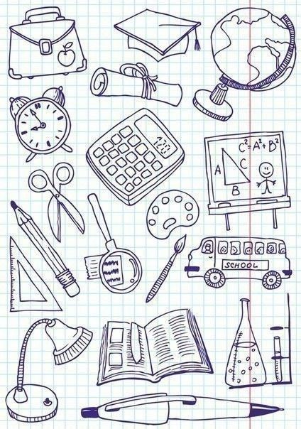 hand drawn school supplies on lined paper