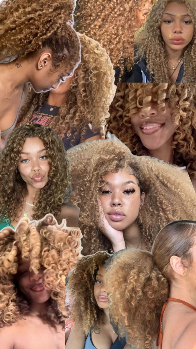 Blonde curly hair, curly hair, blonde curly hair black women, honey blonde hair Black Women Honey Blonde Hair, Blonde Curly Hair Black Women, Blonde Hair Dyed Black, Honey Brown Hair Dye, Hair Blonde Curly, Curly Hair Black Women, Curly Hair Blonde, Blonde Highlights Curly Hair, Blonde Hair Black Women