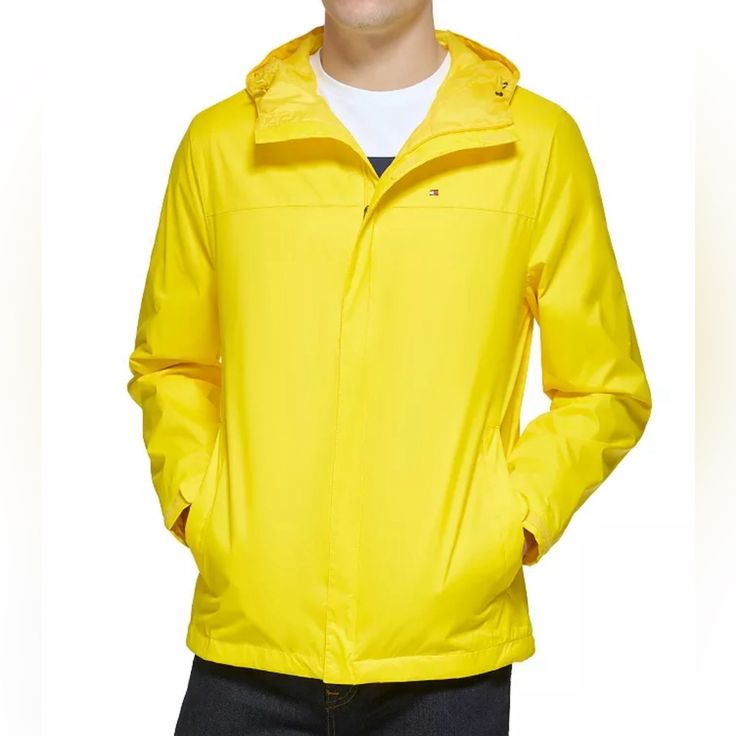 Xl Bright Yellow Hoodie Rain Jacket From Tommy Hilfiger My Kids Never Used. Maybe Once Or Twice Casual Waterproof Long Sleeve Outerwear, Casual Long Sleeve Waterproof Outerwear, Casual Weatherproof Long Sleeve Outerwear, Casual Long Sleeve Weatherproof Outerwear, Casual Hooded Jacket For Rainy Winter Weather, Long Sleeve Sport Coat For Spring Outdoor, Spring Outdoor Long Sleeve Sport Coat, Casual Weatherproof Hooded Jacket, Hooded Spring Sport Coat With Pockets