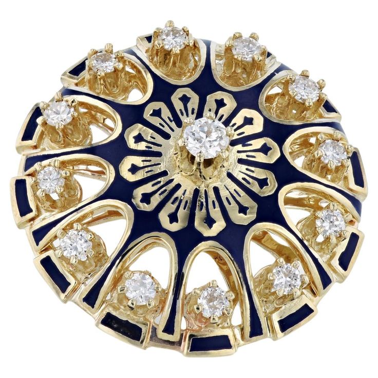 This 14kt yellow gold diamond estate brooch is the epitome of elegance and class. 13 dazzling diamonds sparkles brightly. Creating a timeless piece of jewelry, this brooch is a perfect addition to any vintage or estate collection. Yellow Gold Diamond Estate Brooch 14kt. yellow Gold Diamonds: 13pcs Estimated 1.04ct G/H VS-SI1 31mm x 31mm Estate and Vintage Collection SKU: 21562 Timeless Pieces, Vintage Collection, Gold Diamond, Sparkle, Yellow Gold, Yellow, Gold