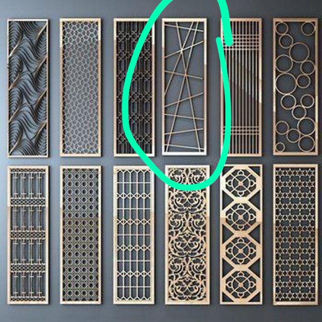 a group of different types of metal screens with a green line going through them to the bottom