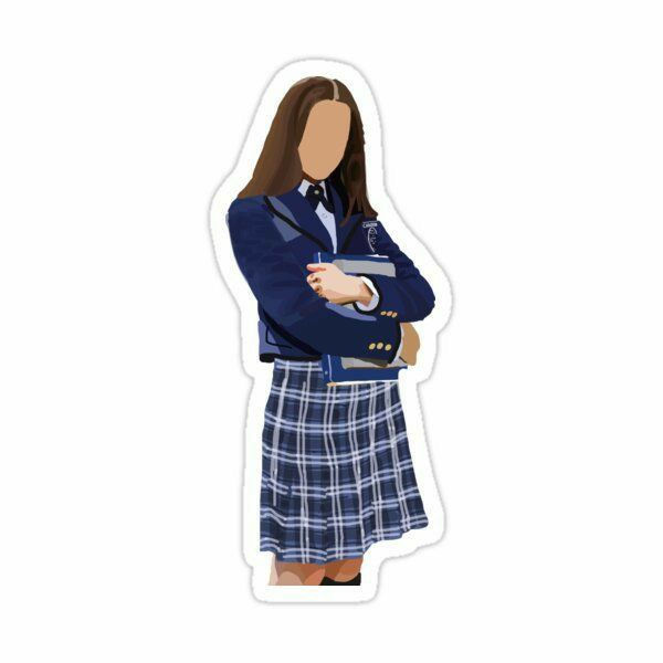 a girl in a school uniform with her arms crossed and looking at the camera sticker