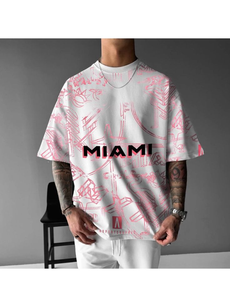 Men Youth T-Shirts, Inter Print Oversized T-Shirt Oversized Casual T-shirt With Graffiti Print, Casual Crew Neck T-shirt With Graffiti Print, Casual Drop Shoulder T-shirt With Graphic Print, White Drop Shoulder T-shirt With Graphic Print, Oversized Logo Print T-shirt For Summer, Oversized Short Sleeve Tops With Graffiti Print, Oversized Pink Graphic T-shirt, Urban Drop Shoulder Tops With Letter Print, Casual T-shirt With Graffiti Print And Crew Neck