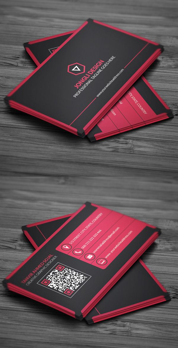 two sided business card mockup with qr code on the front and bottom side