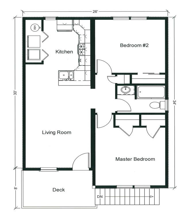 the floor plan for a two bedroom apartment with an attached kitchen and living room area