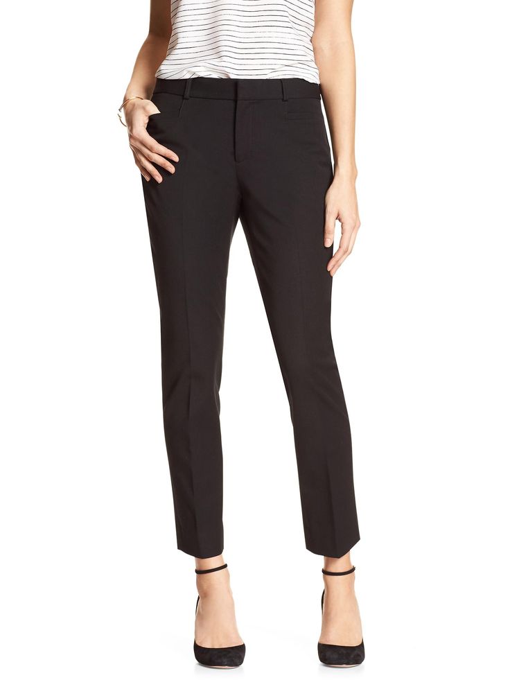 product photo Slim Fit Elastane Ankle-length Pants, Comfort Stretch Elastane Pants For Business Casual, Classic Straight Leg Pants, Business Casual Mid-rise Pants With 4-way Stretch, Mid-rise Business Casual Pants With 4-way Stretch, Classic Stretch Elastane Bottoms, Classic Elastane Bottoms, Classic Fitted Mid-rise Pants, Elegant Business Casual Comfort Stretch Pants