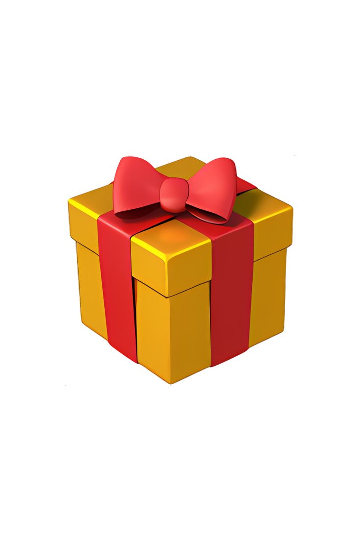 a yellow box with a red bow on it