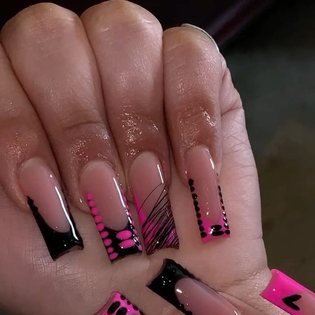 Short Nail Tech Nails, Cute Nails Acrylic Design, Bad And Boujee Nails Medium, All Black Nails With Design, Acyrilics Nails Designs, Cute Acrylic Nails Designs, Bad And Boujee Nails Short, Filling Nails, Gel X Nails Designs