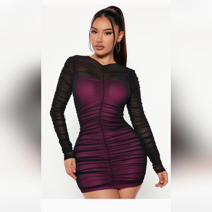 It Is Damaged Only On The Back A Little.. It Is Size S But It Was Small..I Recommend It If You're Xs Purple Bodycon Mini Dress, Purple Mini Length Bodycon Dress, Purple Bodycon Mini Dress For Evening, Chic Purple Ruched Mini Dress, Purple Ruched Bodycon Dress For Night Out, Purple Mini Dress For Date Night, Flirty Purple Mini Bodycon Dress, Flirty Purple Mini Length Bodycon Dress, Flirty Purple Mini Dress For Evening