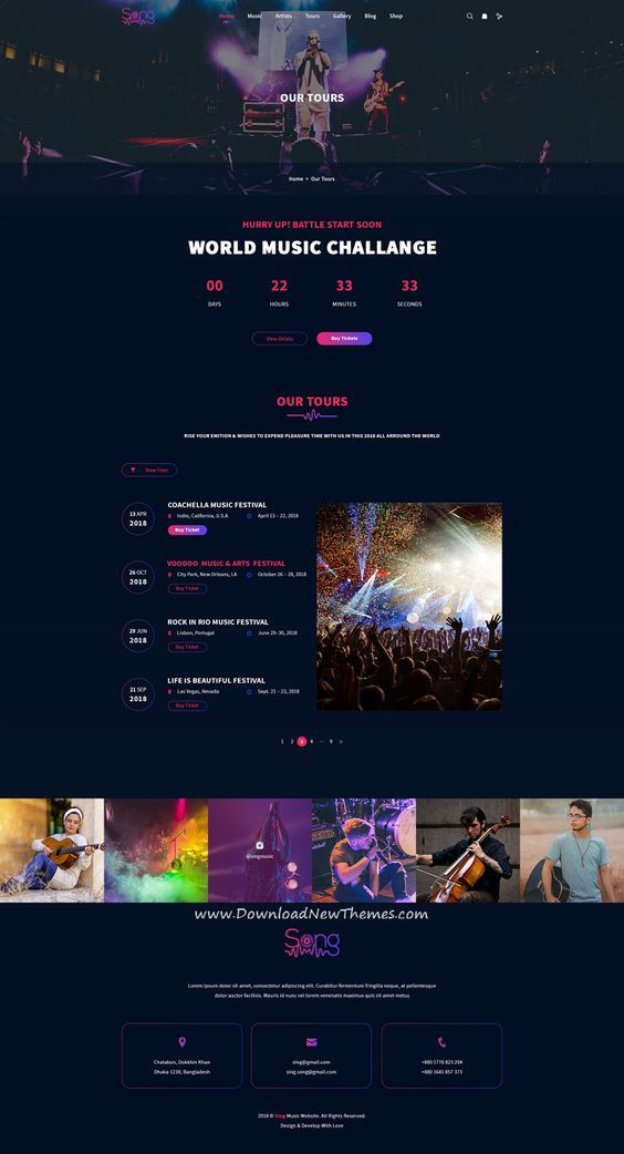 an image of a website page with the word world music challenge on it and images