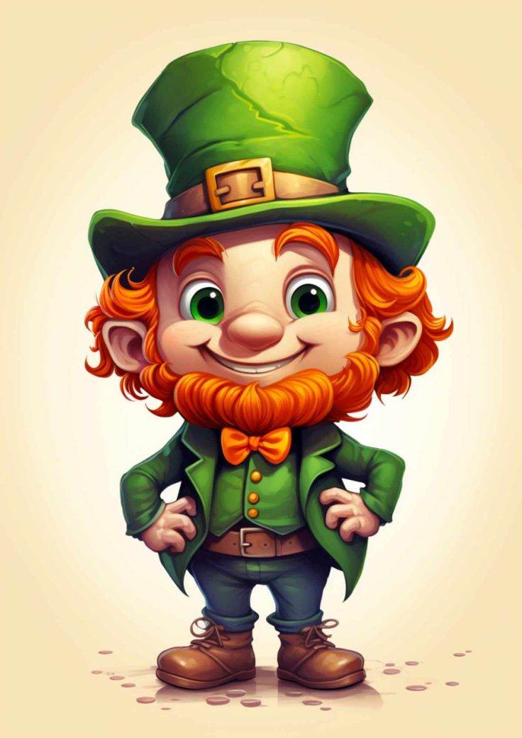 a cartoon lepreite with red hair and green hat