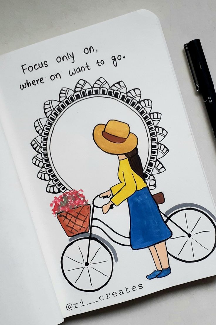 Illustration, doodle, girl with cycle, girl on cycle, cycling, mandala, doodling, digital illustration, vectors, girl vector, topic based Easy Mandala Drawing, Boho Art Drawings, Mandala Art Therapy, Meaningful Drawings, Mandala Art Lesson, Mandala Artwork, Easy Doodle Art, Book Art Diy, Cute Doodle Art