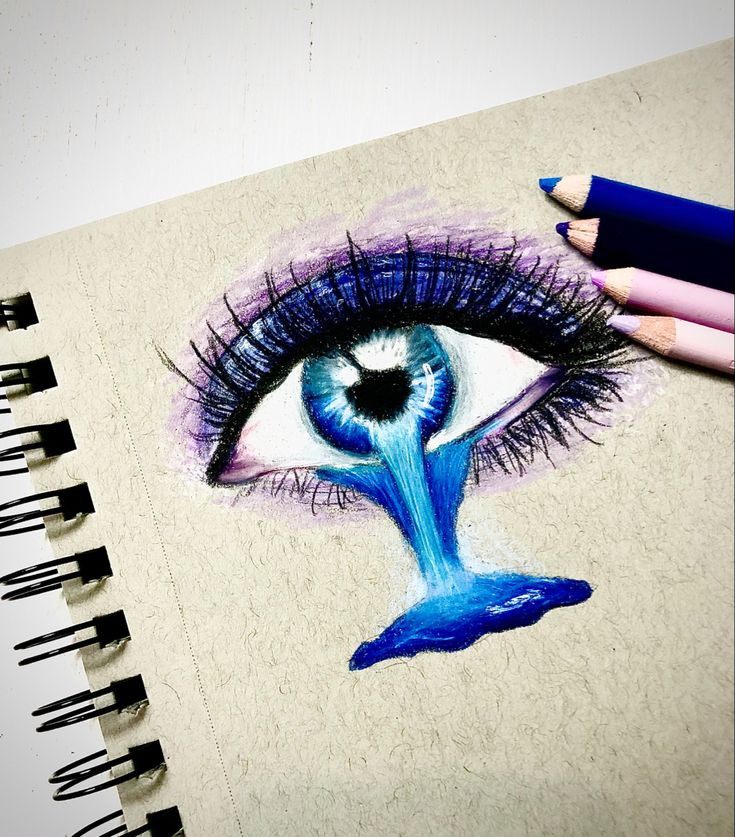 a drawing of an eye with blue water coming out of it