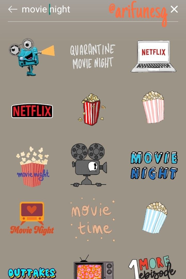 an image of some movies on the screen with words and symbols above them that say movie night