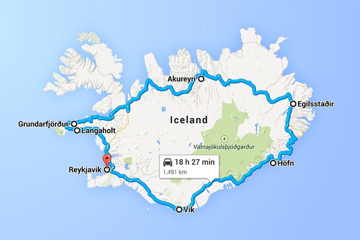 a map showing the route for iceland's three - day itinere trip