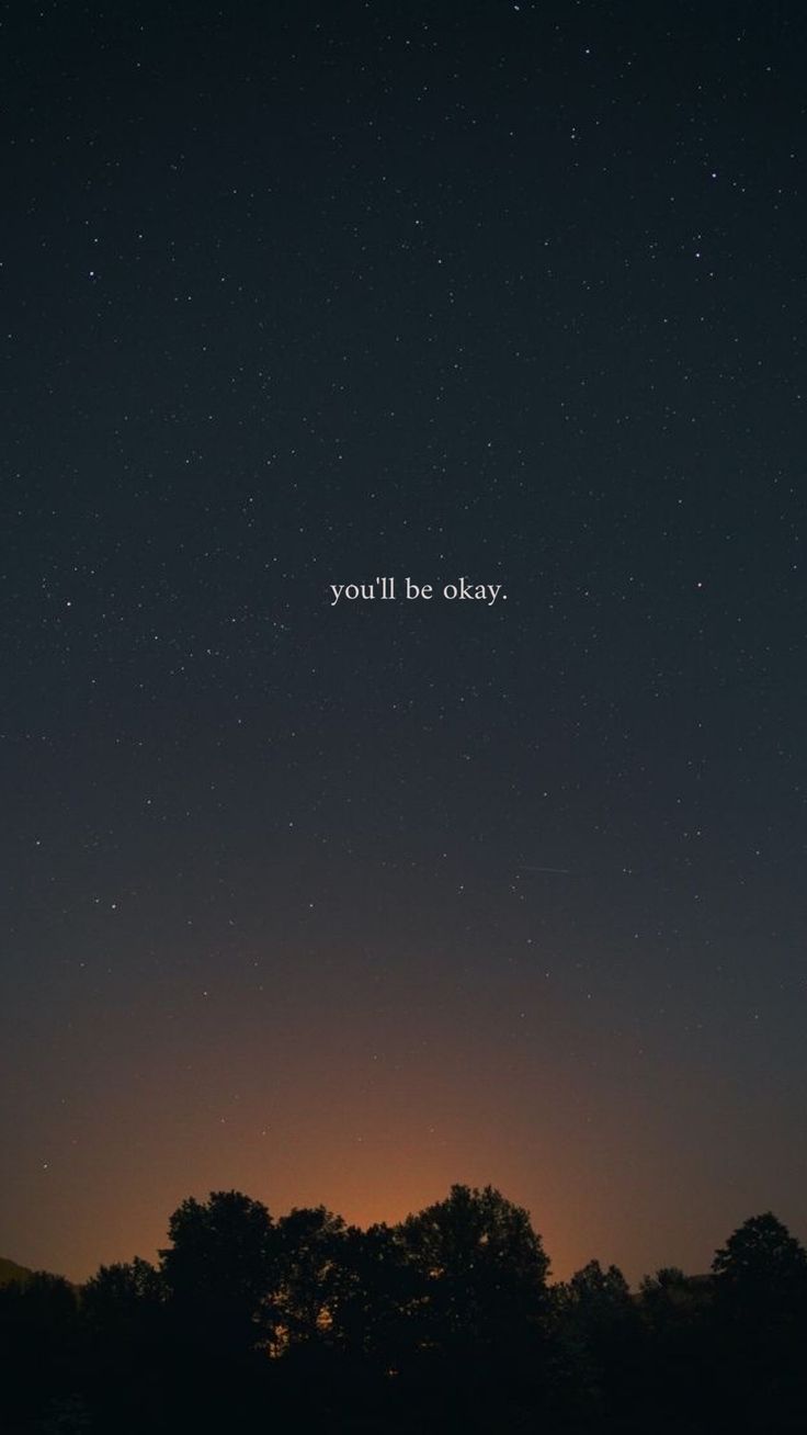 the night sky with stars and trees in front of it, that says you'll be okay