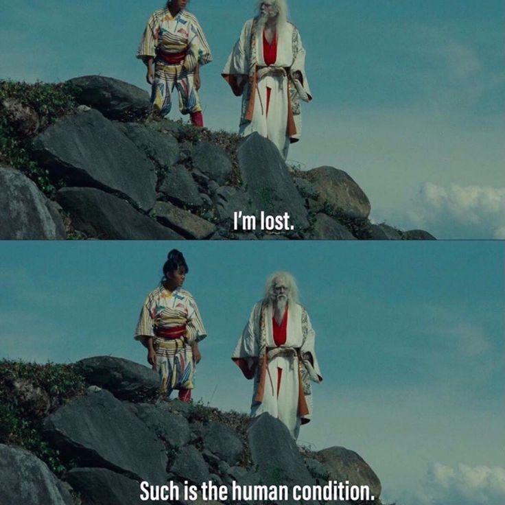 two people standing on top of a rocky hill next to each other with the caption, i'm lost such is the human condition