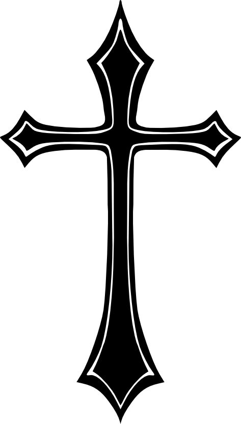 a black and white cross on a white background