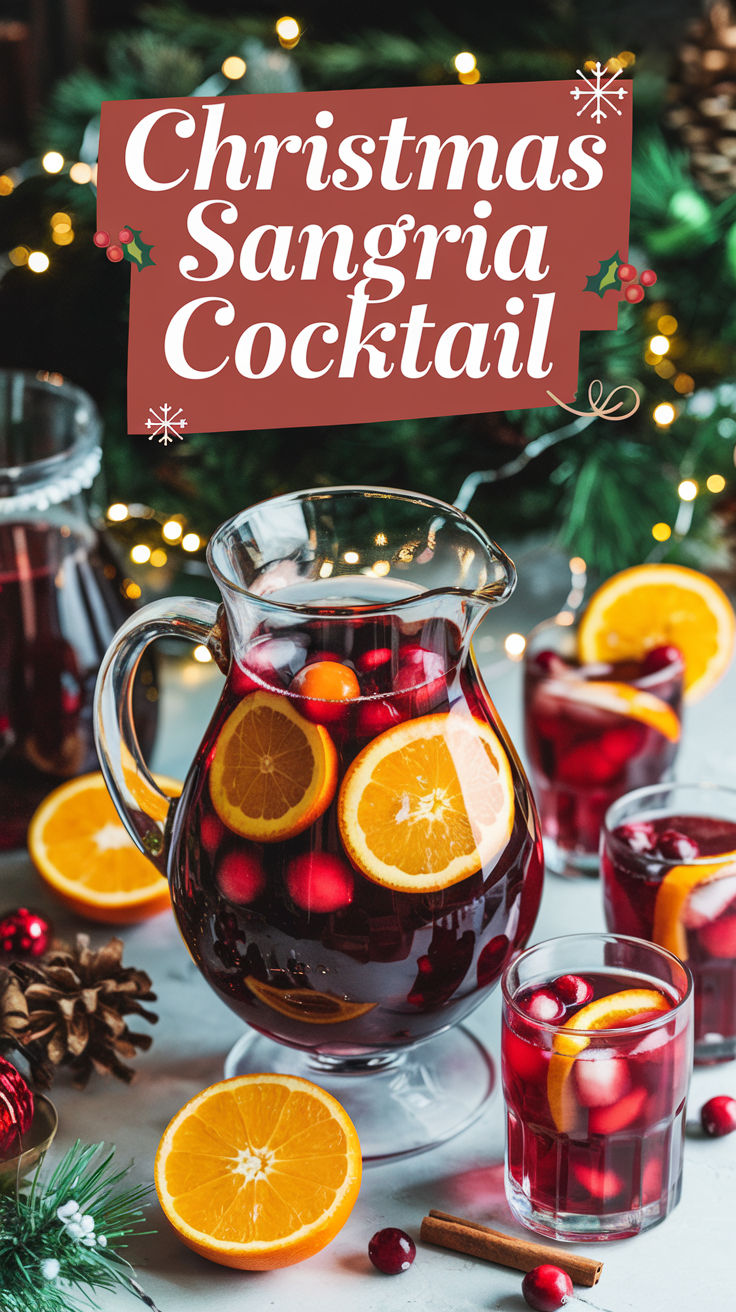 "Discover the perfect Christmas Sangria cocktail recipe to elevate your  holiday gatherings! This easy sangria recipe combines seasonal fruits and  spices, making it a festive drink ideal for Christmas parties. Delight your  guests with this winter sangria recipe that blends holiday flavors into a  refreshing beverage. Perfect for all your holiday cocktails, this Christmas  Sangria will bring cheer to any celebration. Cheers to unforgettable  moments with delicious Christmas party drinks!" New Years Sangria Recipes, Winter Red Sangria, Xmas Sangria Recipe, Sangria Christmas Tree, Holiday Sangria Christmas, Xmas Sangria, Christmas Drink Recipes Alcoholic, Easy Christmas Drinks Alcohol, Christmas Drinks Alcohol Recipes Easy