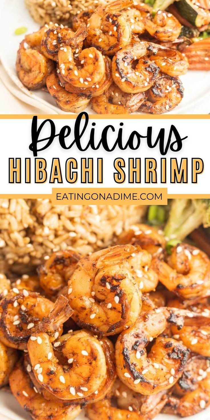 grilled shrimp with sesame seeds is served on a white plate