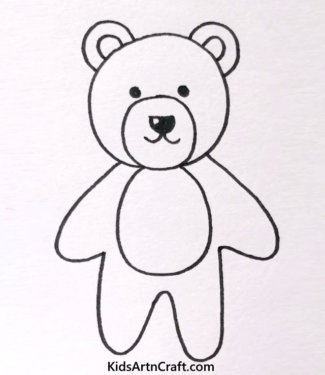 a black and white drawing of a teddy bear