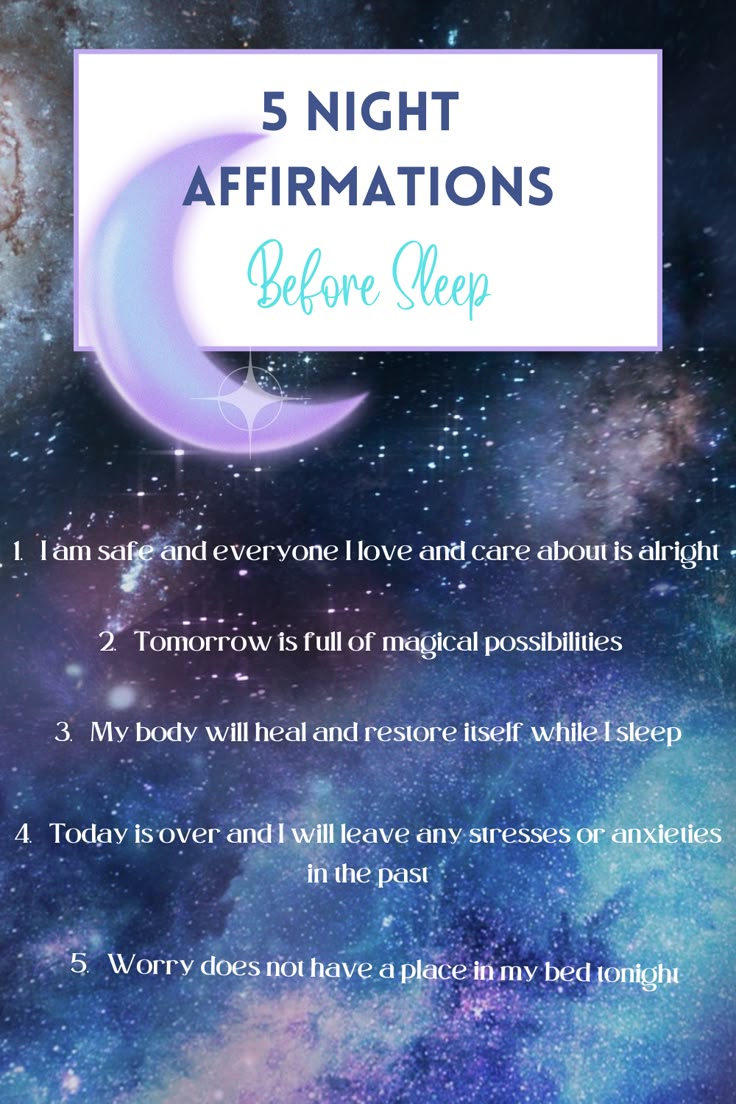 the 5 night affirmations before sleep poster with stars and galaxy in the background