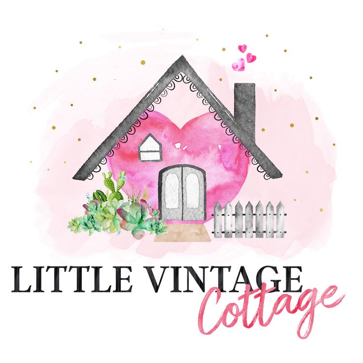 the little vintage cottage logo with pink watercolor paint and white pickets on it