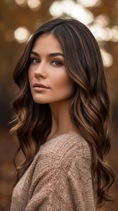 Brunette Hair For Brown Eyes, Hazel Eyes And Hair Color, Fall Hair Brown Eyes, Medium Long Brunette Hair, Fall Time Hair Color, Balayage Chestnut Brown, Mahogany Brunette Hair, Cool Brown Tones Hair, Women’s Hair Color Trends Fall 2024