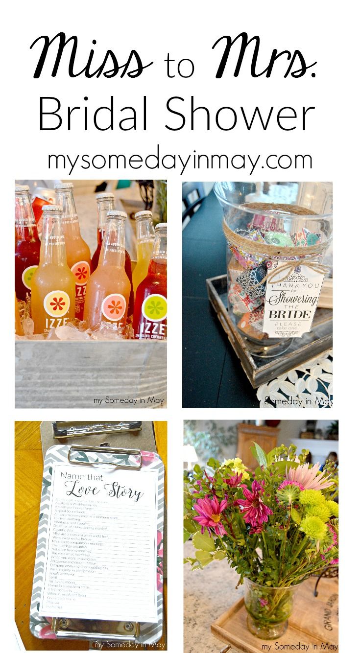 a collage of photos with flowers, drinks and menus on it that says miss to mrs bridal shower