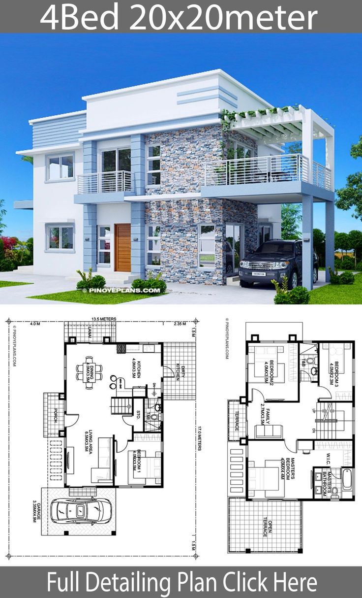 two story house plan with 4 beds and 2 bathrooms