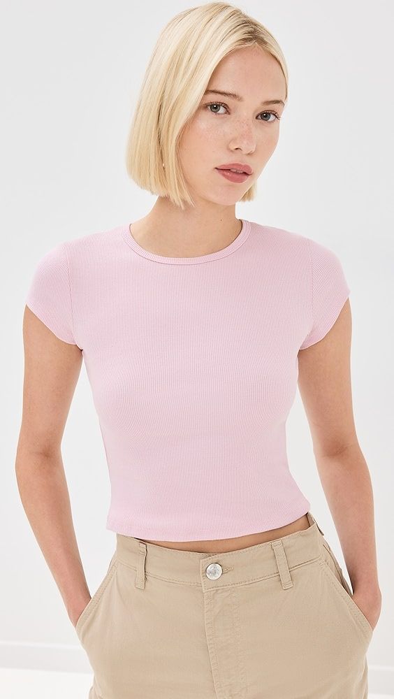 Shopbop - Designer Clothing, Shoes & Accessories Fitted Basic Ribbed T-shirt, Fitted Ribbed Crew Neck T-shirt, Fitted Short Sleeve Top With Ribbed Neckline, Pink Ribbed Stretch T-shirt, Solid Tops With Ribbed Neckline And Short Sleeves, Trendy Ribbed Short Sleeve Top For Everyday, Trendy Ribbed Short Sleeve T-shirt, Cotton Ribbed Crew Neck Short Sleeve Top, Ribbed Crew Neck Cotton Short Sleeve Top