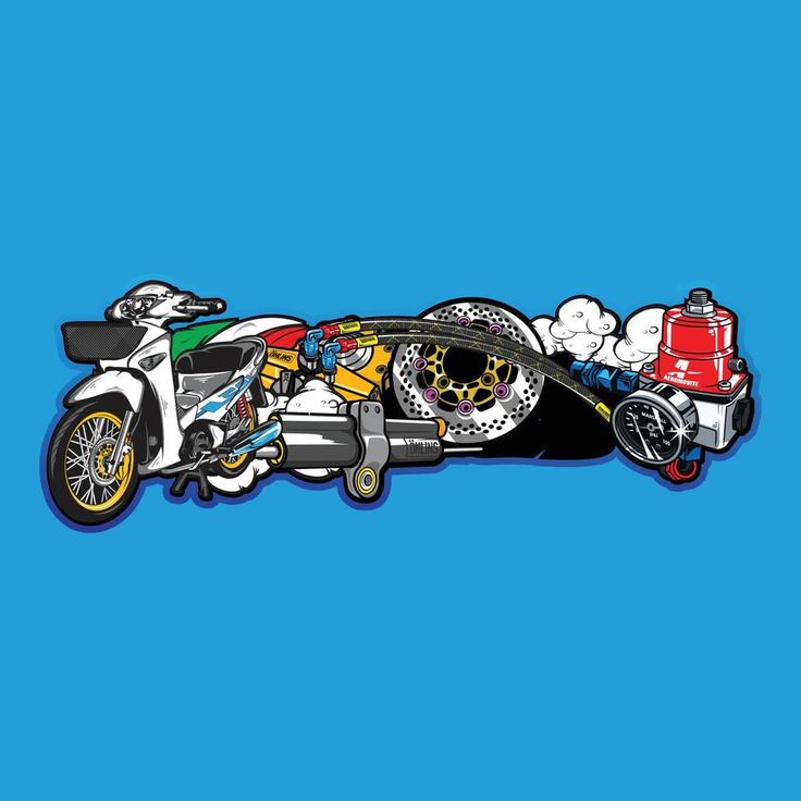 a drawing of a motorcycle with different parts on it