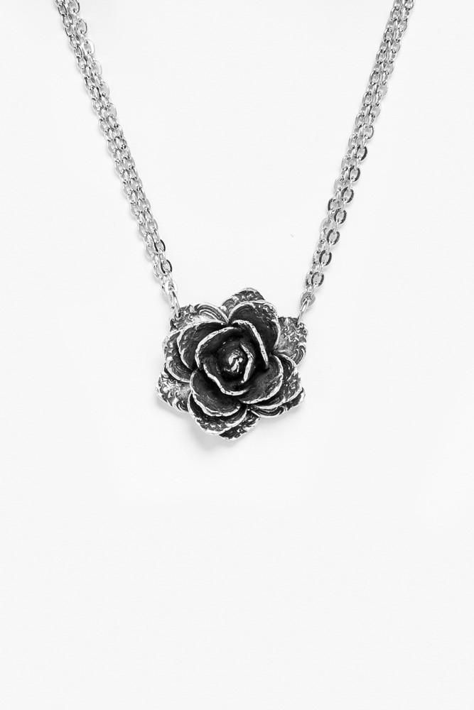 Rose Flower Necklace Silver Flower Pendant Jewelry With Rose Design, Silver Flower-shaped Necklace With Rose Design, Silver Necklace With Rose Design And Round Pendant, Silver Round Pendant With Rose Design, Vintage Silver Necklaces With Rose Design, Vintage Silver Necklace With Rose Design, Silver Rose Design Necklace, Silver Rose Design Metal Necklace, Silver Metal Necklace With Rose Design