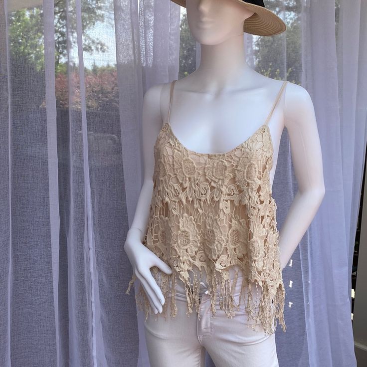 Nwt Crochet Top Loose Fitting Adjustable Straps . Perfect For Spring Summer And Fall, Pairs With Just About Everything, Neutral Beige Color Lined In Cotton, Pretty Crochet Detailing. Dress It Up Or Down Beige Crochet Lace Tops For Festival, Bohemian Cami Top With Crochet Trim, Beige Crochet Cami Top For Spring, Beach Crochet Camisole Top With Lace Trim, Beige Crochet Lace Top For Beach, Beige Crochet Trim Lace Top For Beach, Bohemian Cami Crochet Top For Spring, Vacation Lace Crochet Cami Top, Beige Lace Crochet Top For Summer