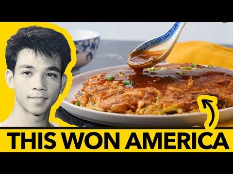 a man is pouring sauce on a plate with food in front of him and the caption says, this won america