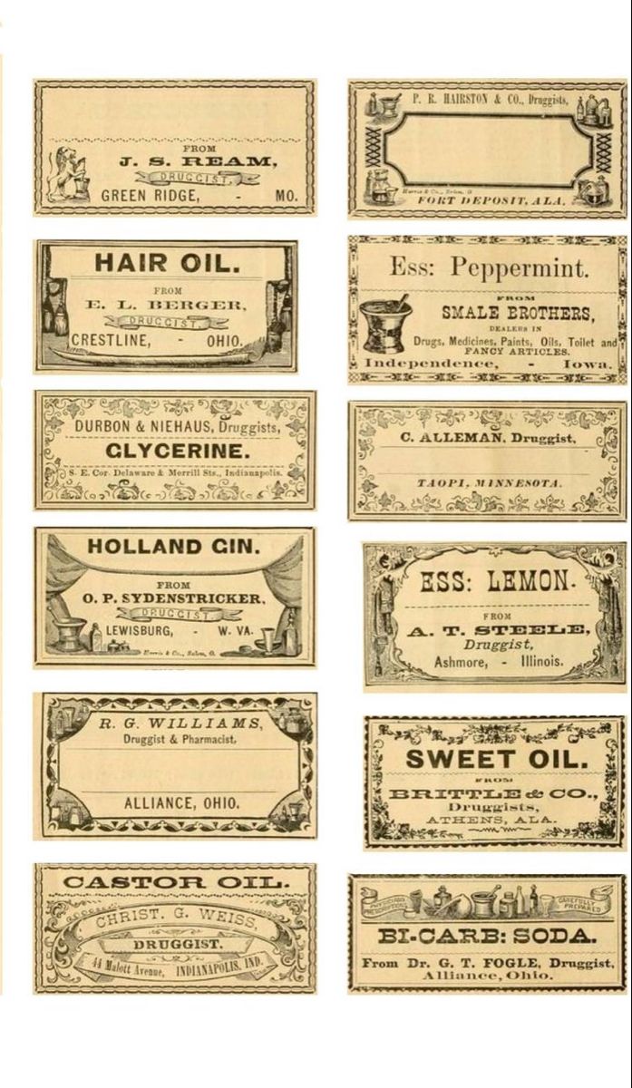 old paper coupons from the early 1900's, including hair oil and lotion