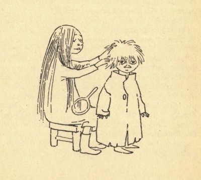 a drawing of a woman combing a child's hair