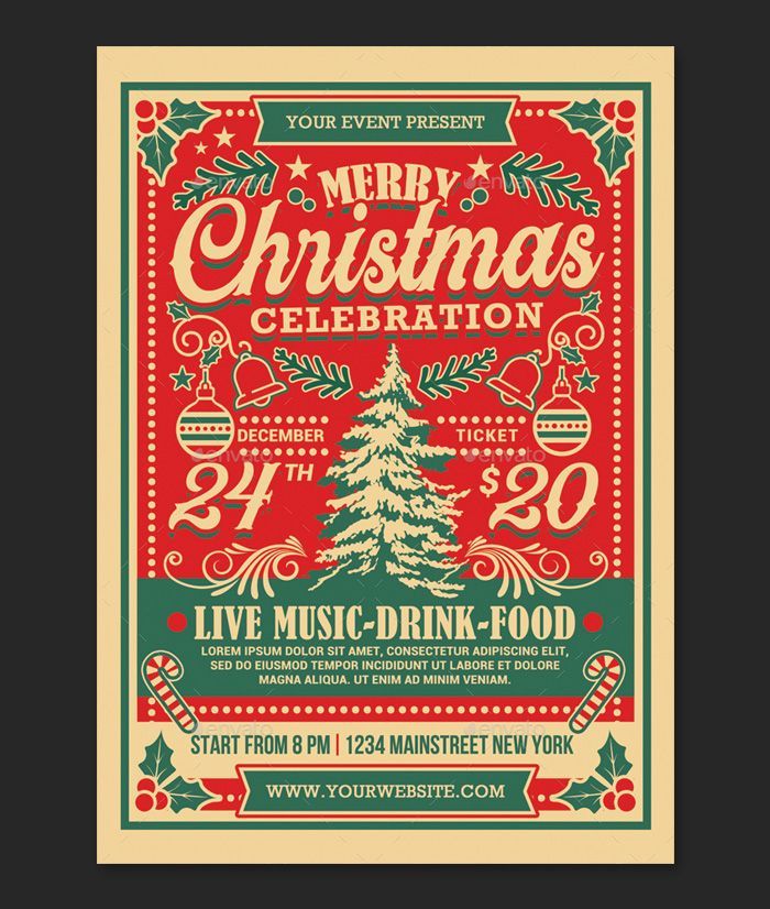 a christmas celebration flyer with a tree on it