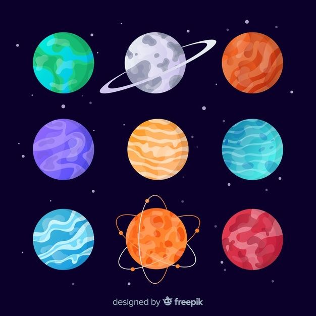 six planets with different colors and sizes