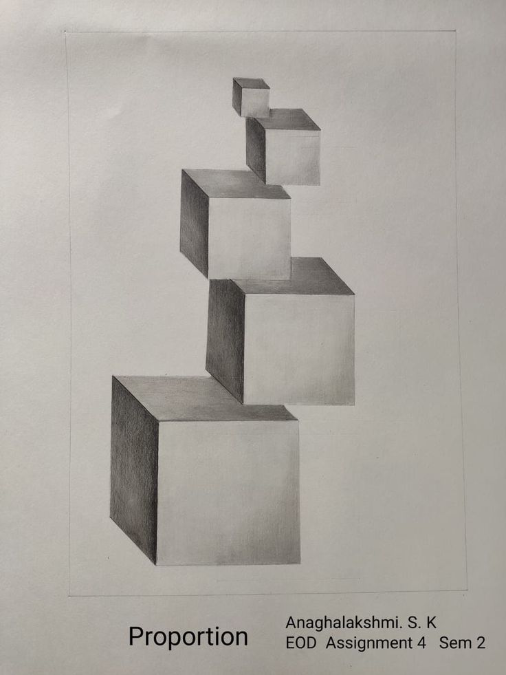 an image of a graphite drawing of cubes in the shape of a pyramid