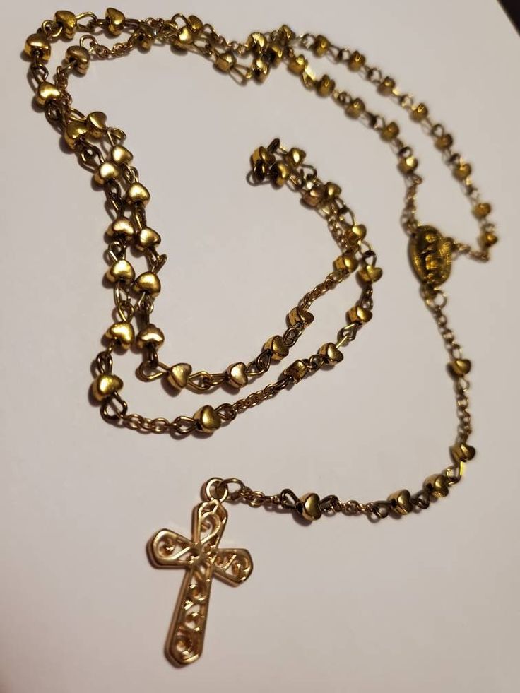 Handmade gold rosary Elegant Gold Rosary As Gift, Elegant Gold Rosary For Gift, Spiritual Gold Rosary Bracelet With Gold Beads, Gold Beaded Spiritual Rosary Bracelet, Spiritual Gold Rosary Bracelet, Gold Rosary As A Gift, Vintage Gold Rosary Bracelet As A Gift, Vintage Gold Rosary Bracelet Gift, Vintage Gold Rosary Bracelet For Gift