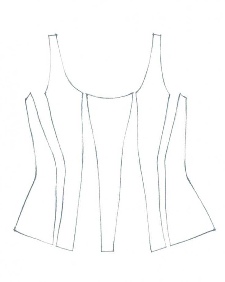 the front and back view of a top with three different sections, one in white