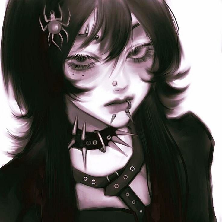 a drawing of a woman with black hair and piercings