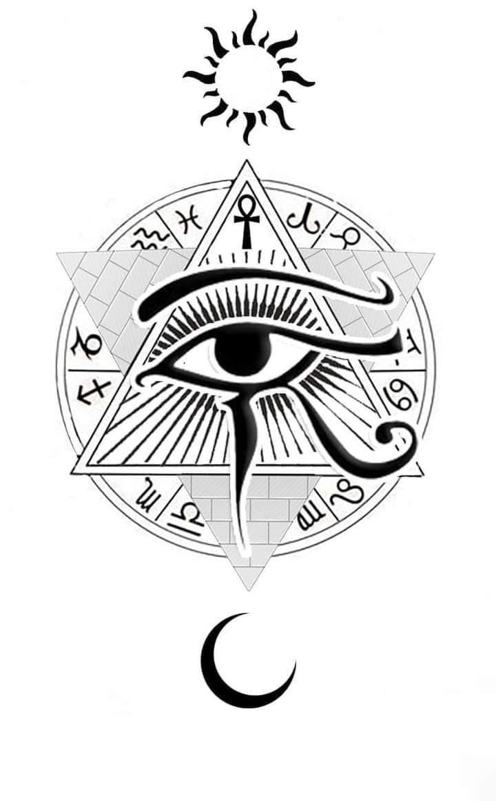 an all seeing symbol with the sun above it