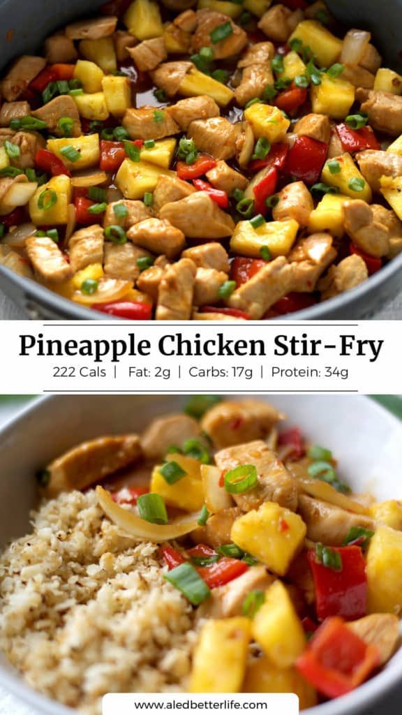 pineapple chicken stir fry with rice and vegetables