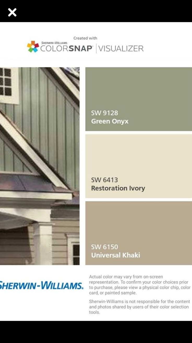 Avocado Green Exterior House Colors, Sage Green And Brown House Exterior, Sage Green Brick House Exterior, Sage Green Barndominium Exterior, Pool House Colors, Home Outdoor Paint, Sage Green House Exterior Color Palettes, Best House Colors, Sage Green House Exterior