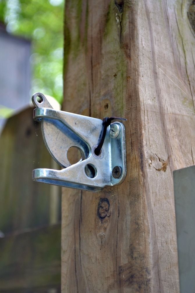 a pair of metal brackets attached to a wooden post