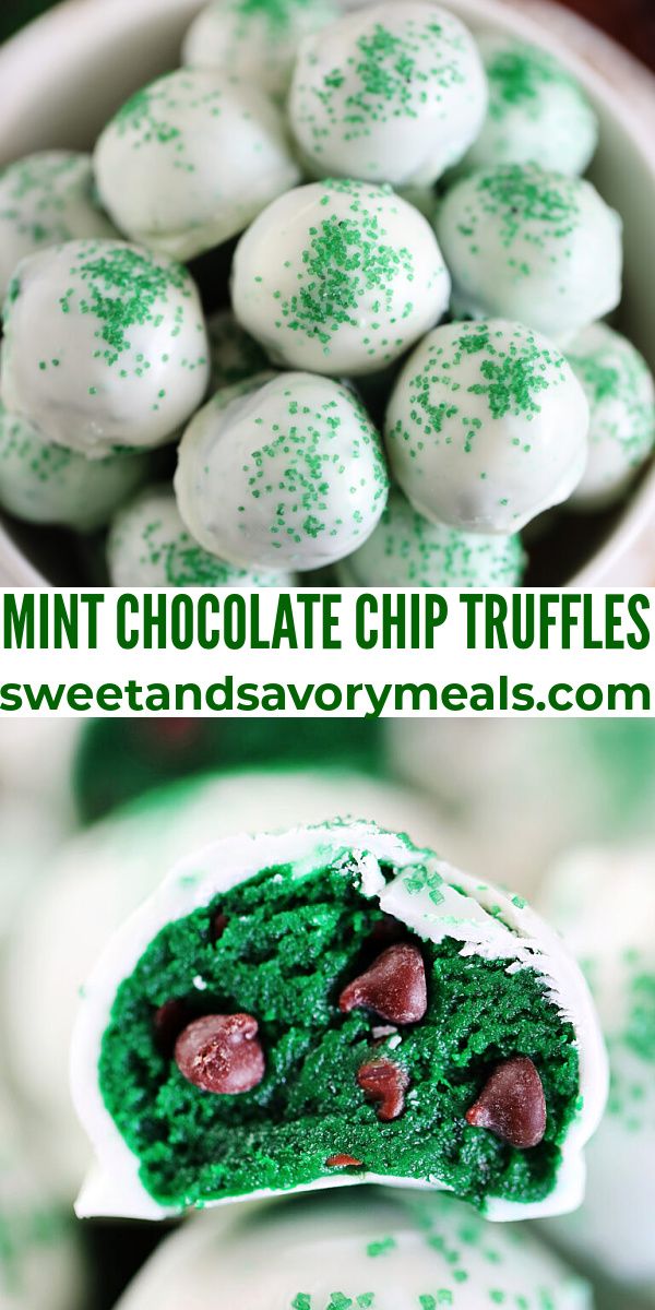 mint chocolate chip truffles with green sprinkles