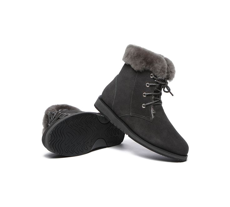 TARRAMARRA® Women Sheepskin Wool Lace Up Ankle Fashion Boots Bonnie #TA3022 Desciption: The Bonnie Lace Up Ankle Boots will keep you looking stylish while making sure your feet are comfortable and protected from the cold. The sheepskin wool lining and water-resistant upper make them the perfect style for the snow or for coffee with friends. The style is classic and will easily fit into your wardrobe.  Specification: Brand: TARRAMARRA The molecular structure of Australian sheepskin enables the material to absorb moisture, always keeping your feet warm and dry The fur top ankle boots have high-quality Australian wool lining that is breathable and moisture-wicking   Cow suede leather upper makes the boots durable and look great These shearling lace-up boots are pre-treated with a special wate Mens Ugg Slippers, Ugg Slippers Women, Ugg Boots Men, Kids Ugg Boots, Coffee With Friends, Molecular Structure, Womens Ugg Boots, Sheepskin Boots, Casual Sneakers Women